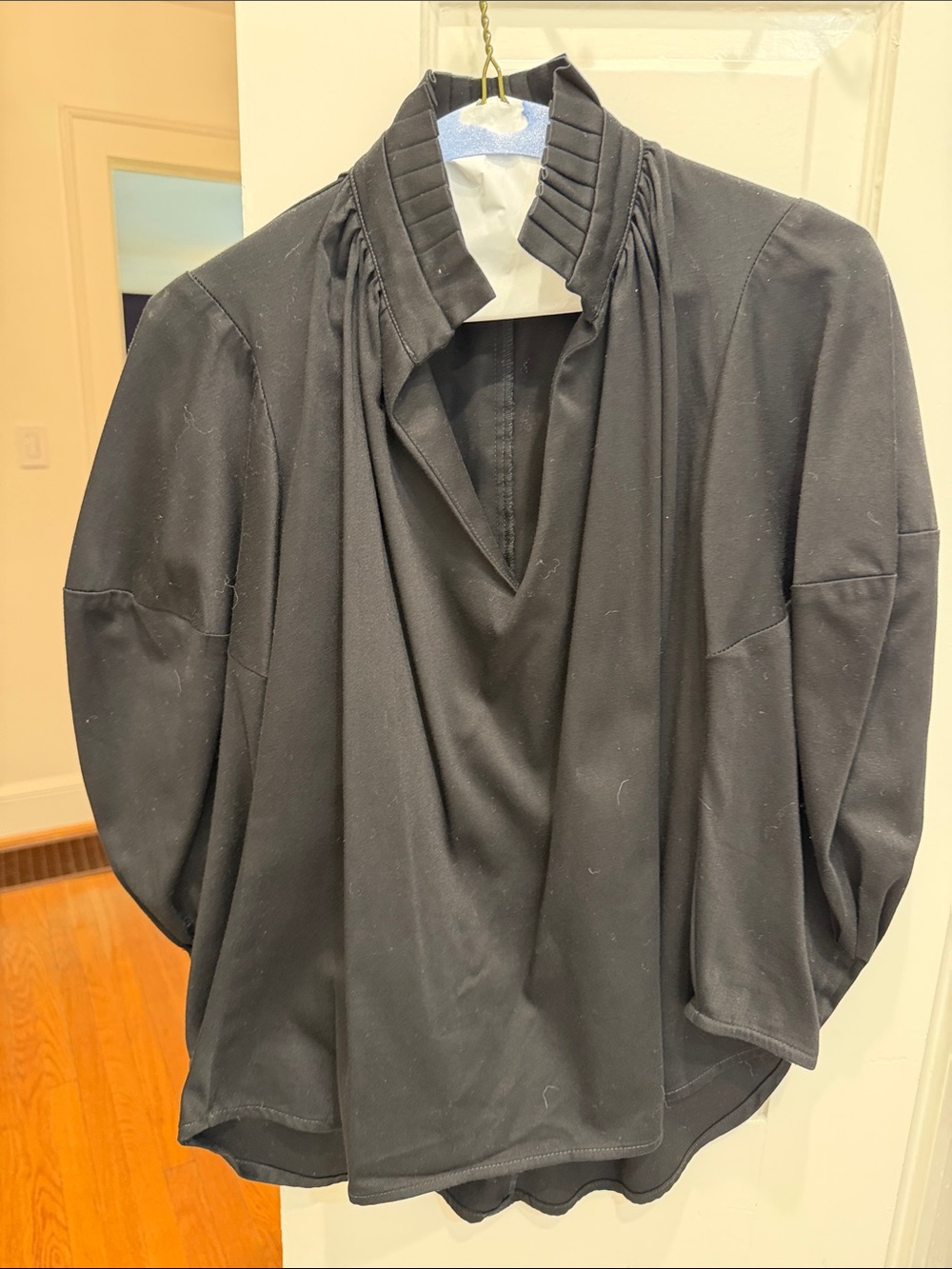 Black Ladies Pleated Collar Dress Shirt
